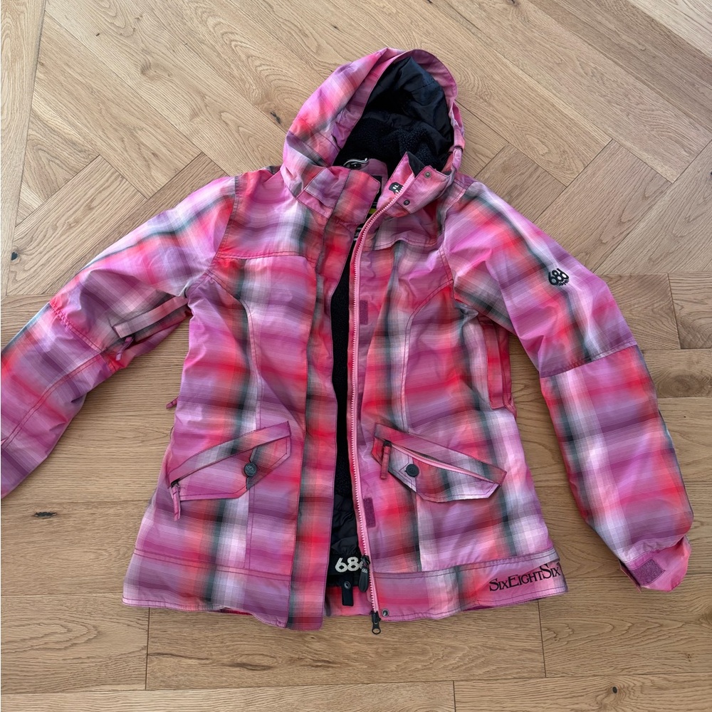 686 Women's Pink Plaid Ski Jacket L